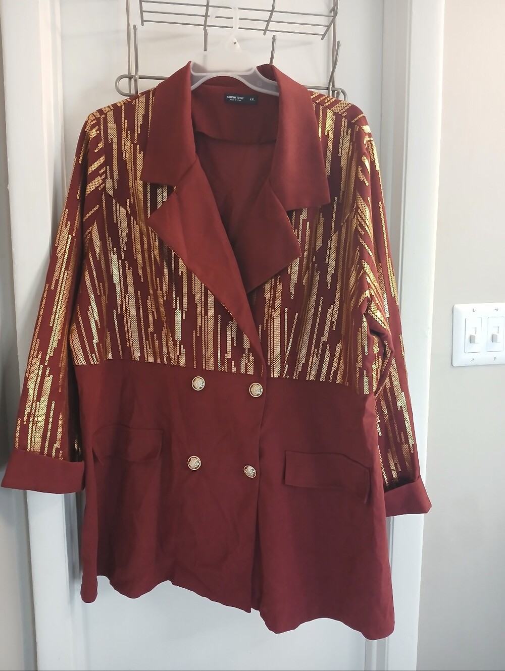 Burgundy & Gold Metallic Suede Feel Double Breasted Blazer Jacket 4X NWOT